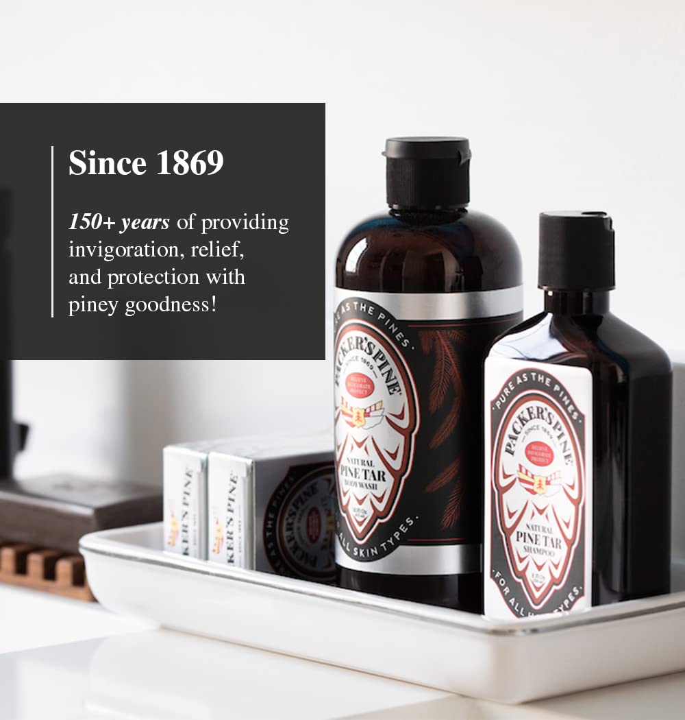 Packer's Pine label close-up showing ingredients and no harsh chemicals benefit