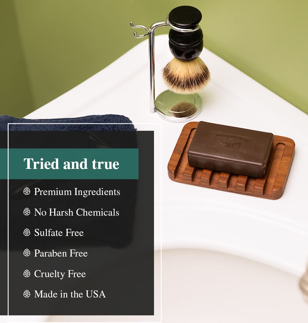 Packer's Pine lathering soap in hand demonstrating gentle cleansing benefit