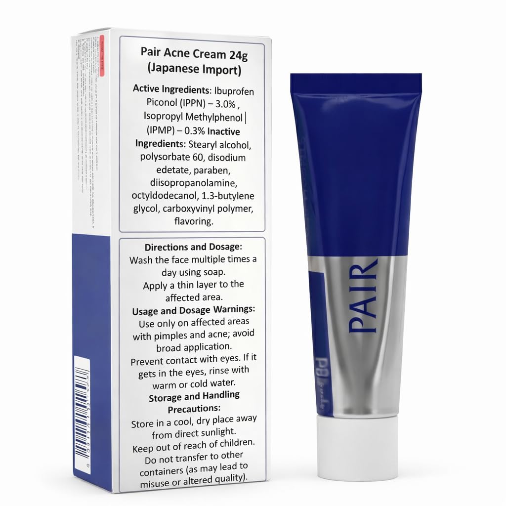 PAIR acne cream front packaging showing tube and branding benefit clear treatment