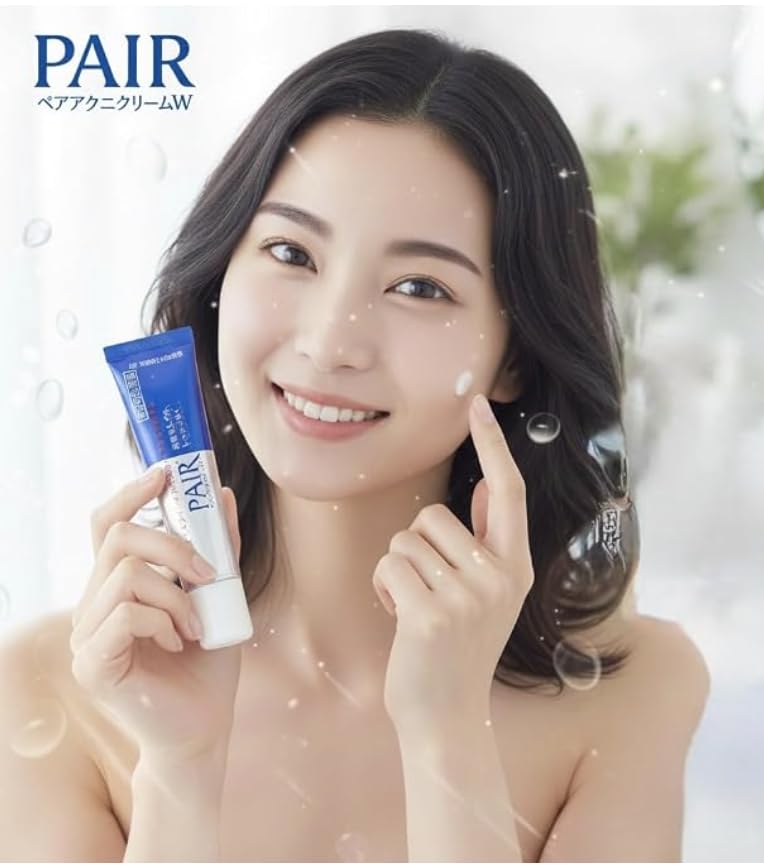 Generic Pair acne cream on bathroom shelf in morning routine setting suggesting calm hydrated skin