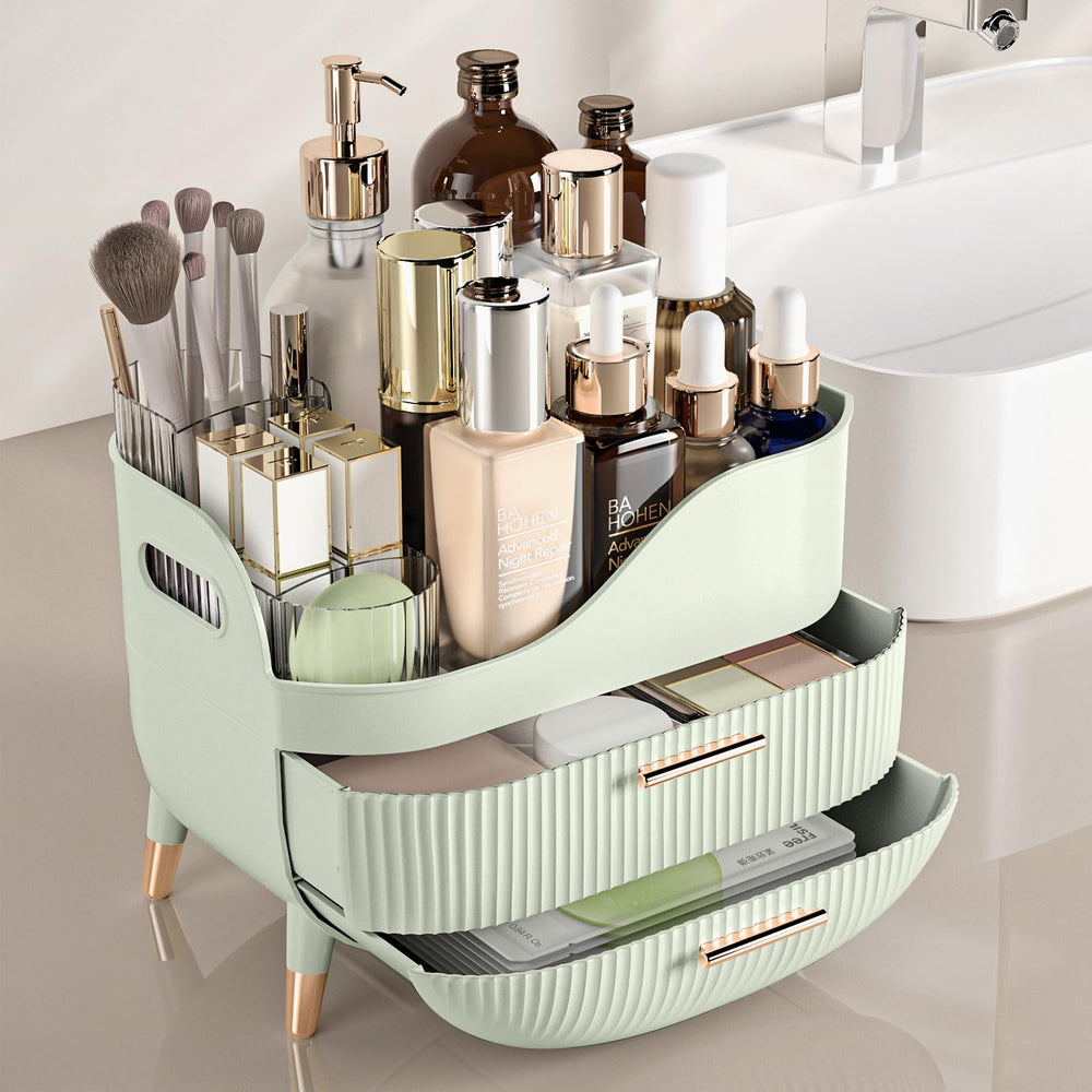 Pajiriona top compartment holding tall skincare bottles for easy access