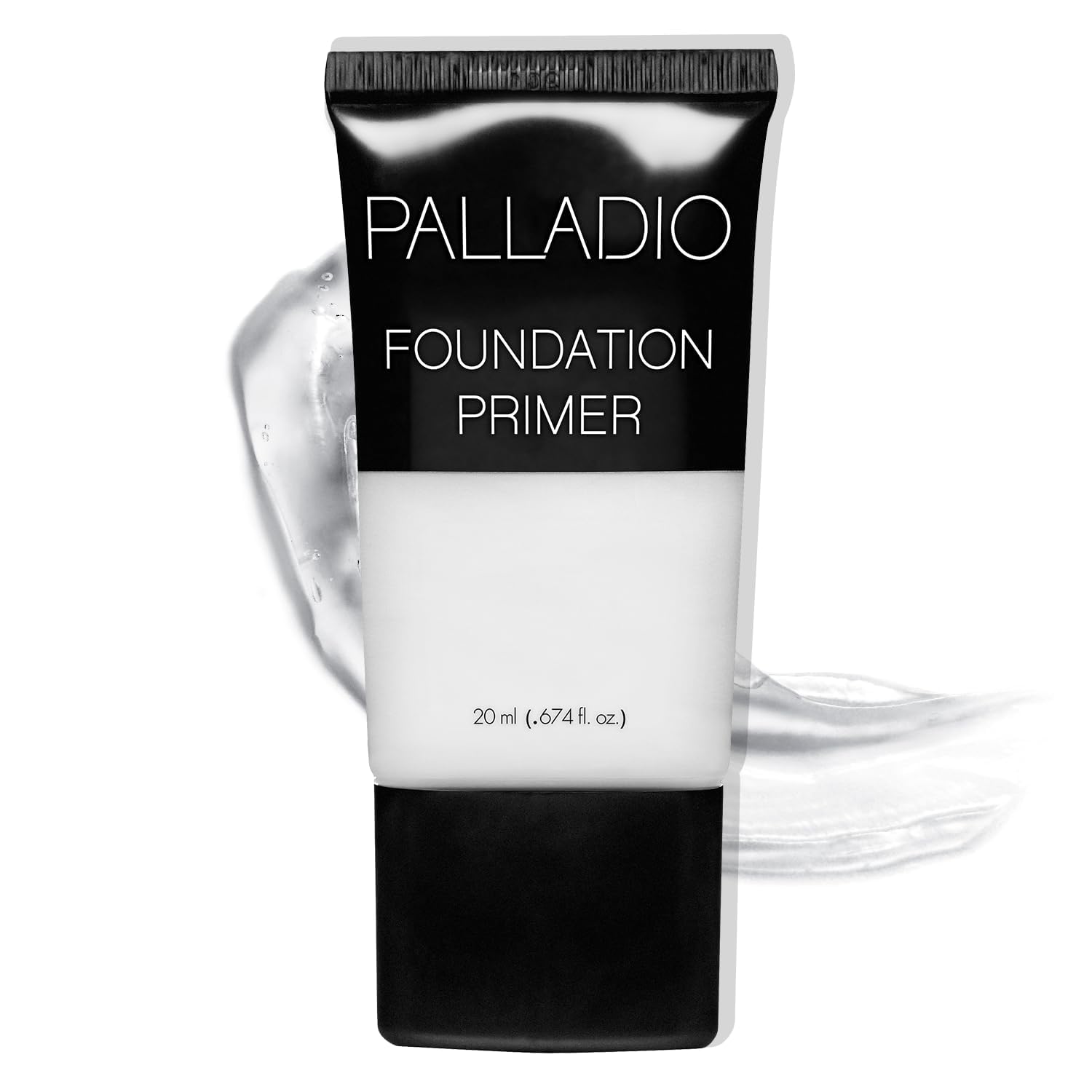 Palladio front bottle view showing clear primer and sleek packaging benefit smooth application