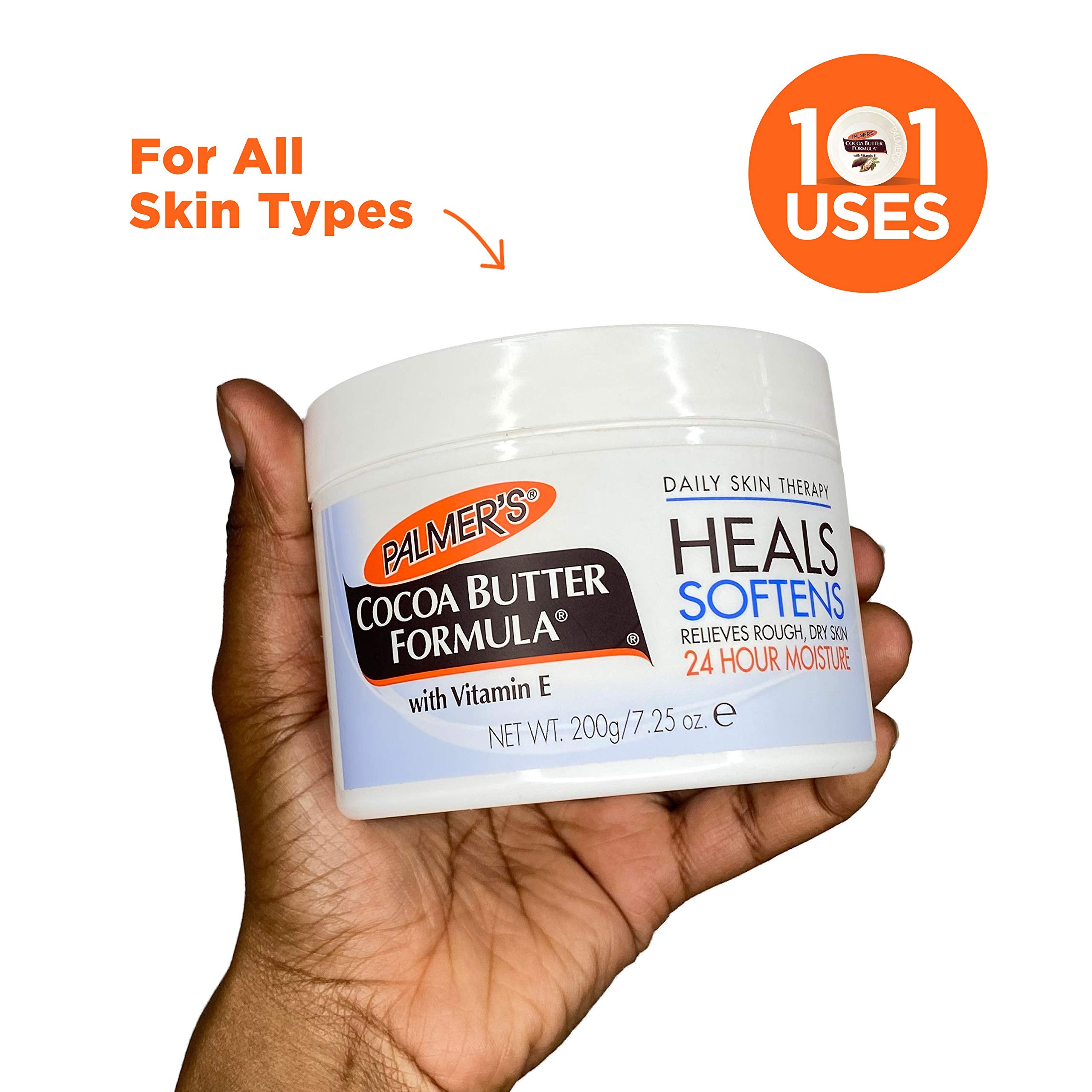 Palmer's applying balm to elbow to soften rough skin and seal moisture
