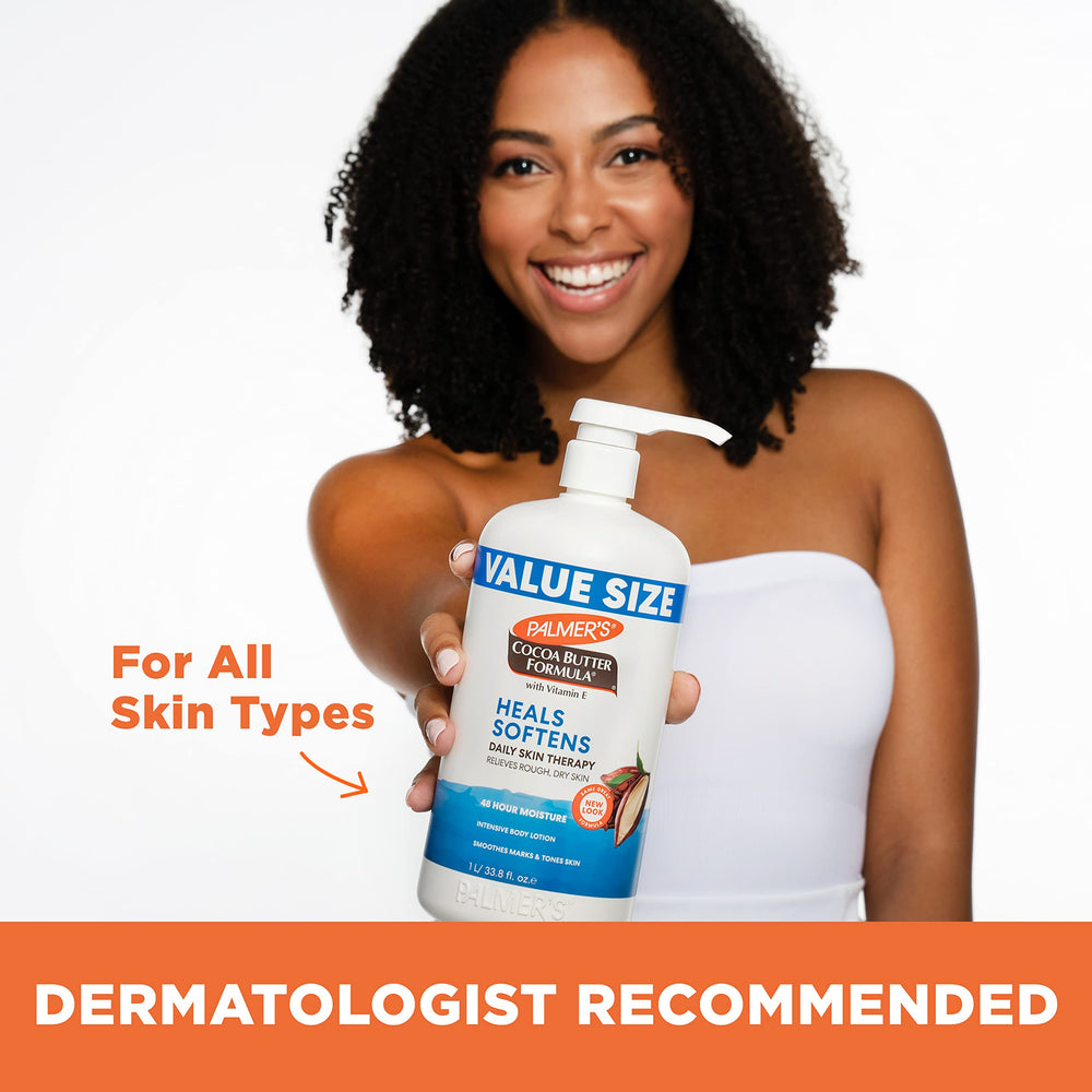 Hand applying Palmer's lotion to forearm, improving skin softness visibly