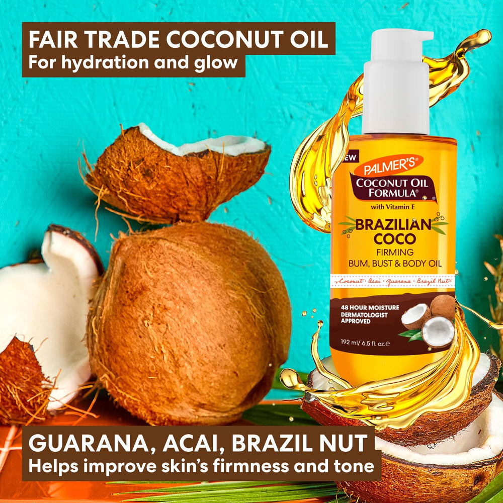 Palmer's Hot Mama botanicals flatlay with coconut and acai showing natural ingredients