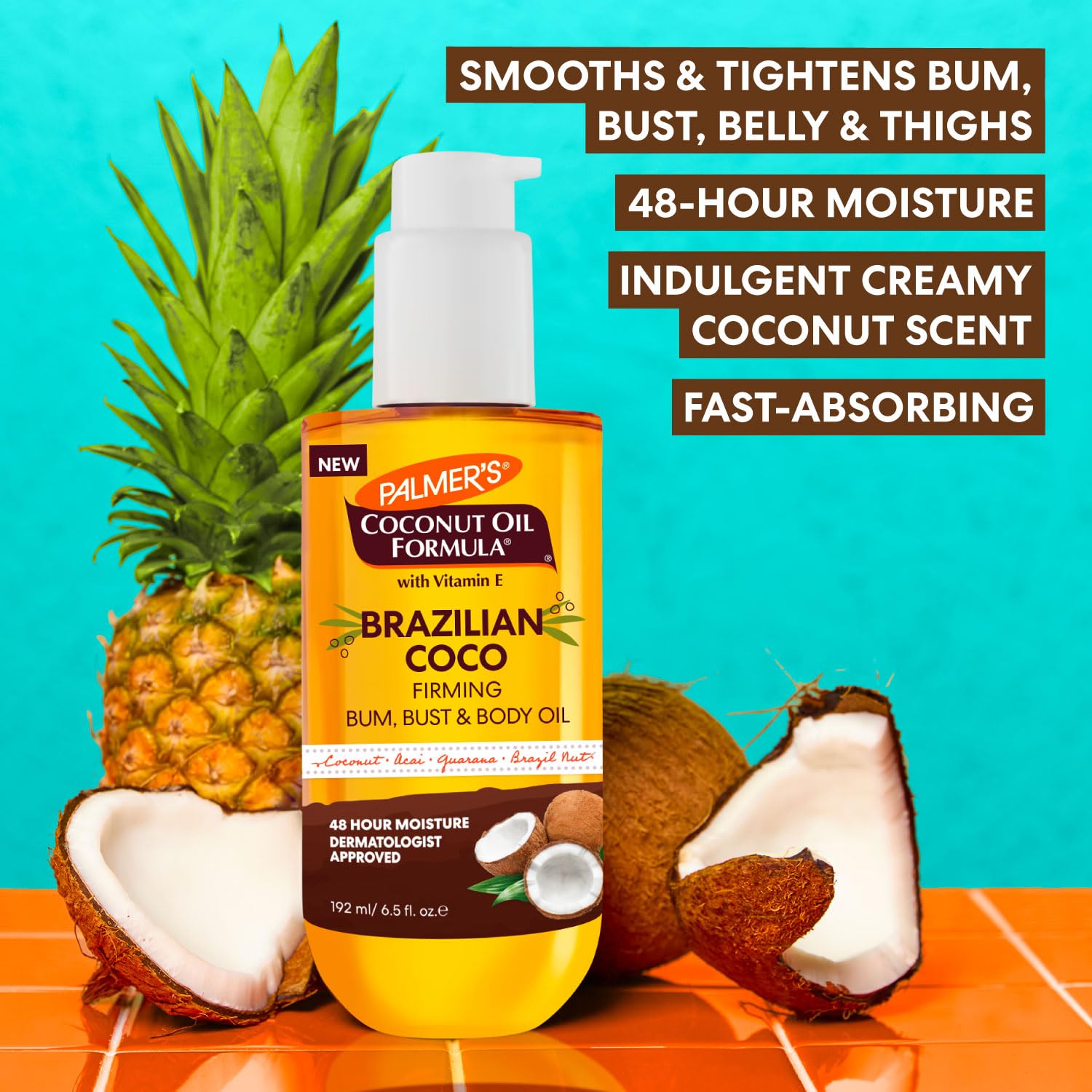 Palmer's Hot Mama oil poured onto forearm illustrating quick nutrient delivery