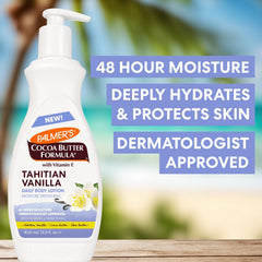 Palmer's Tahitian Vanilla body oil bottle highlighting nourishing sheen