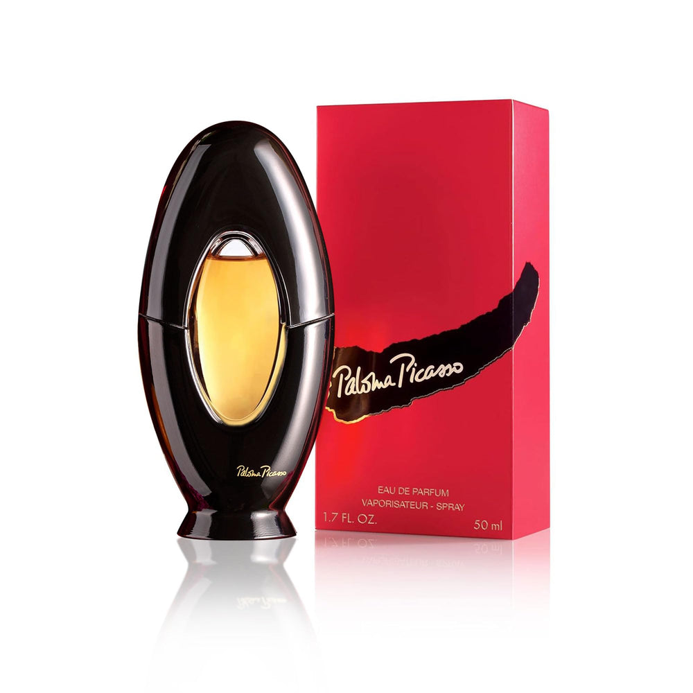 Paloma Picasso front packaging showing designer box and bold branding, conveys luxury