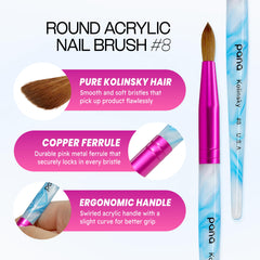 PANA close-up of Kolinsky brush head showing fine point for precise acrylic application