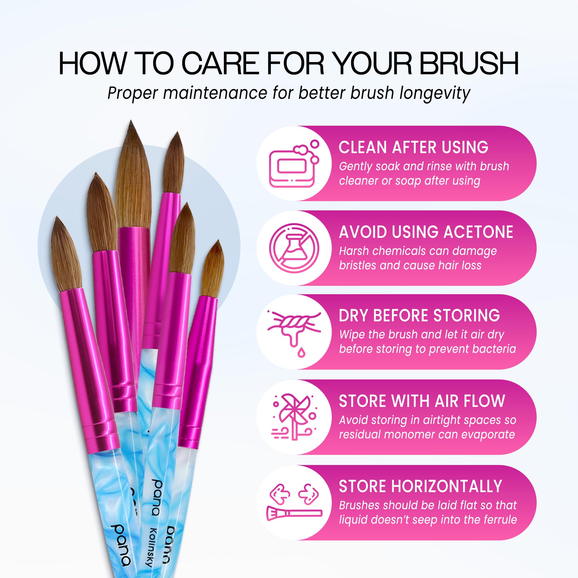 PANA brush in use applying acrylic bead for controlled placement and smooth shaping