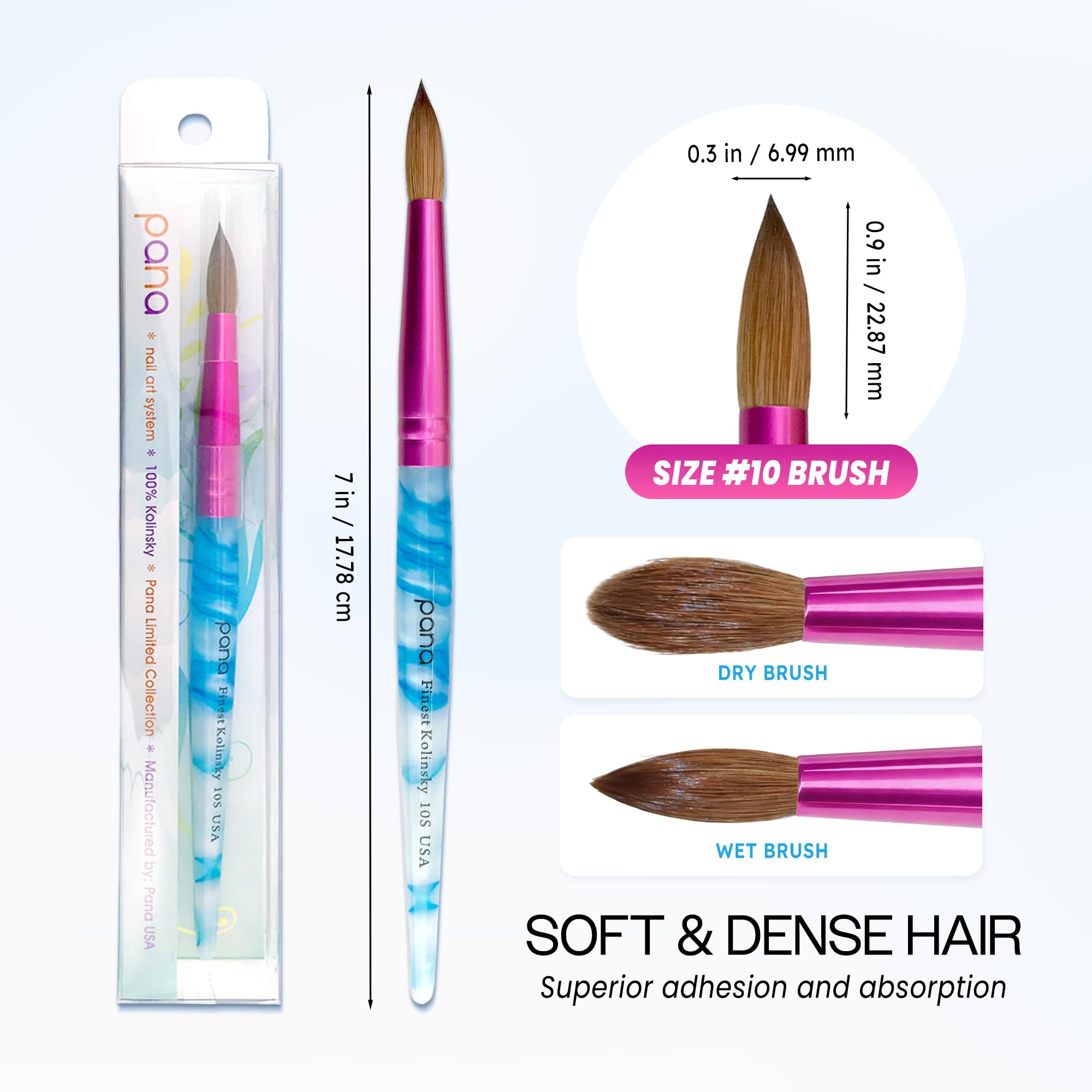 PANA brush handle texture highlighting acrylic grip for comfortable manicuring