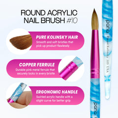 PANA brush tip close-up displaying Kolinsky hair point for precise acrylic control