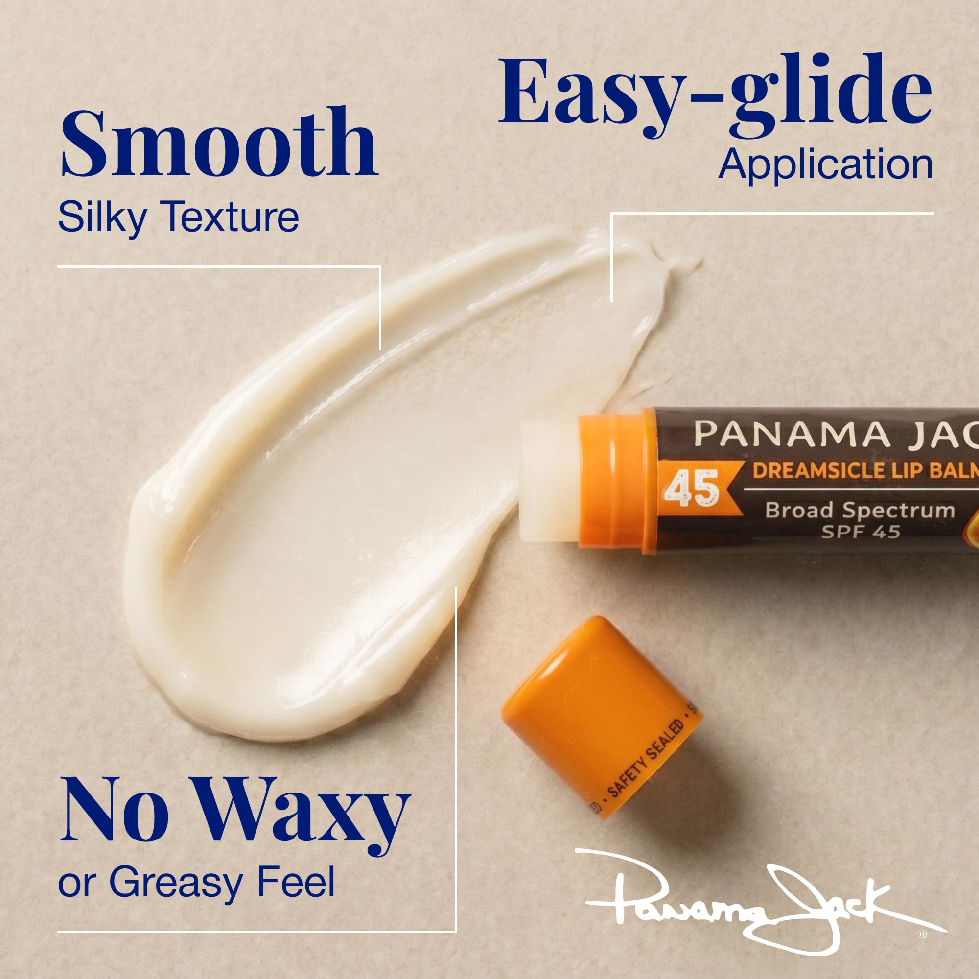 Panama Jack close-up balm texture highlighting smooth glide and moisturizing finish