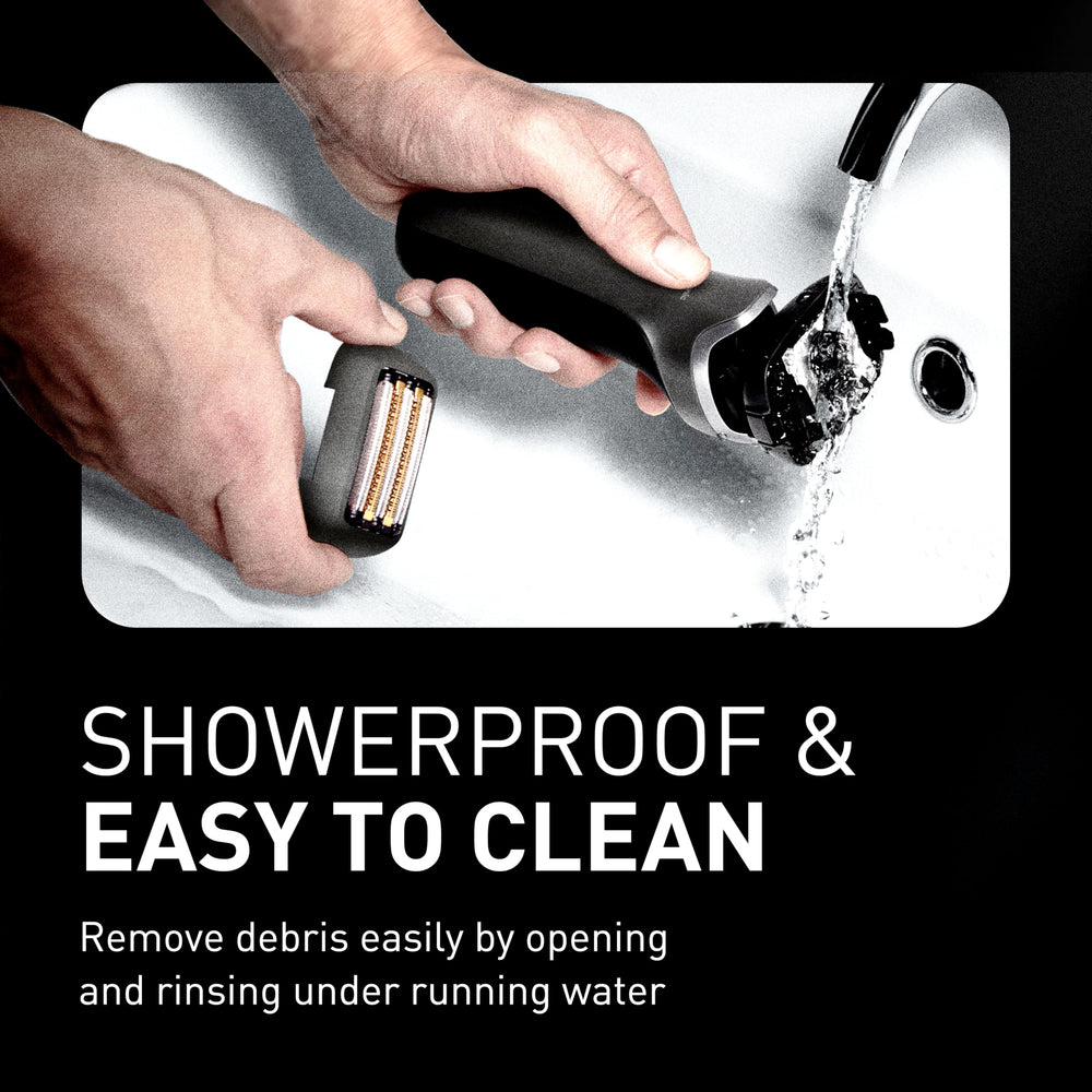 Panasonic ARC5 PRO in shower wet shaving illustrating waterproof convenience