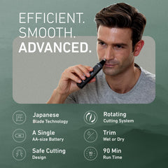 Panasonic close-up of dual-edge blades demonstrating precise, comfortable cutting