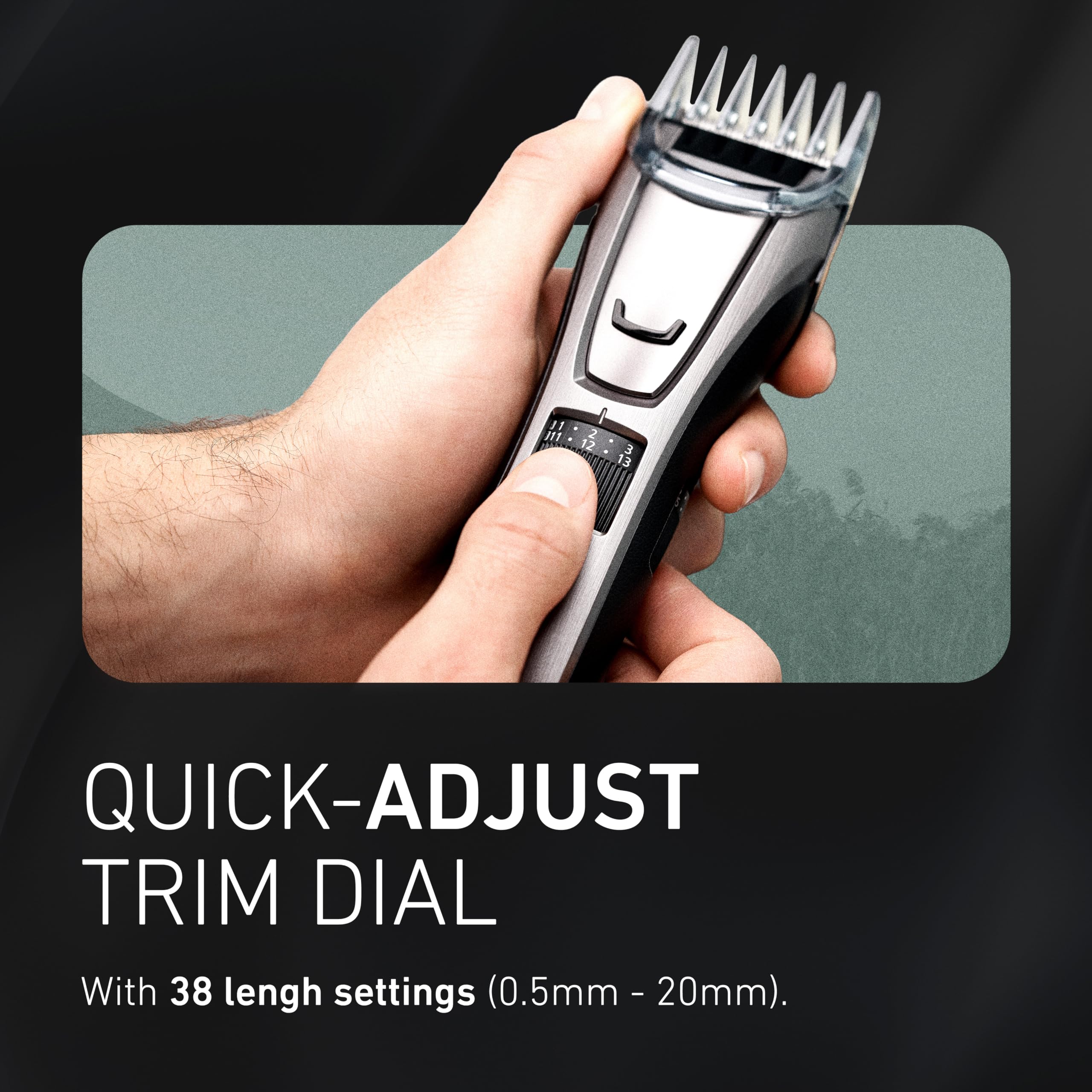 Panasonic ER-GB80 three comb attachments displayed to show 39 adjustable length options