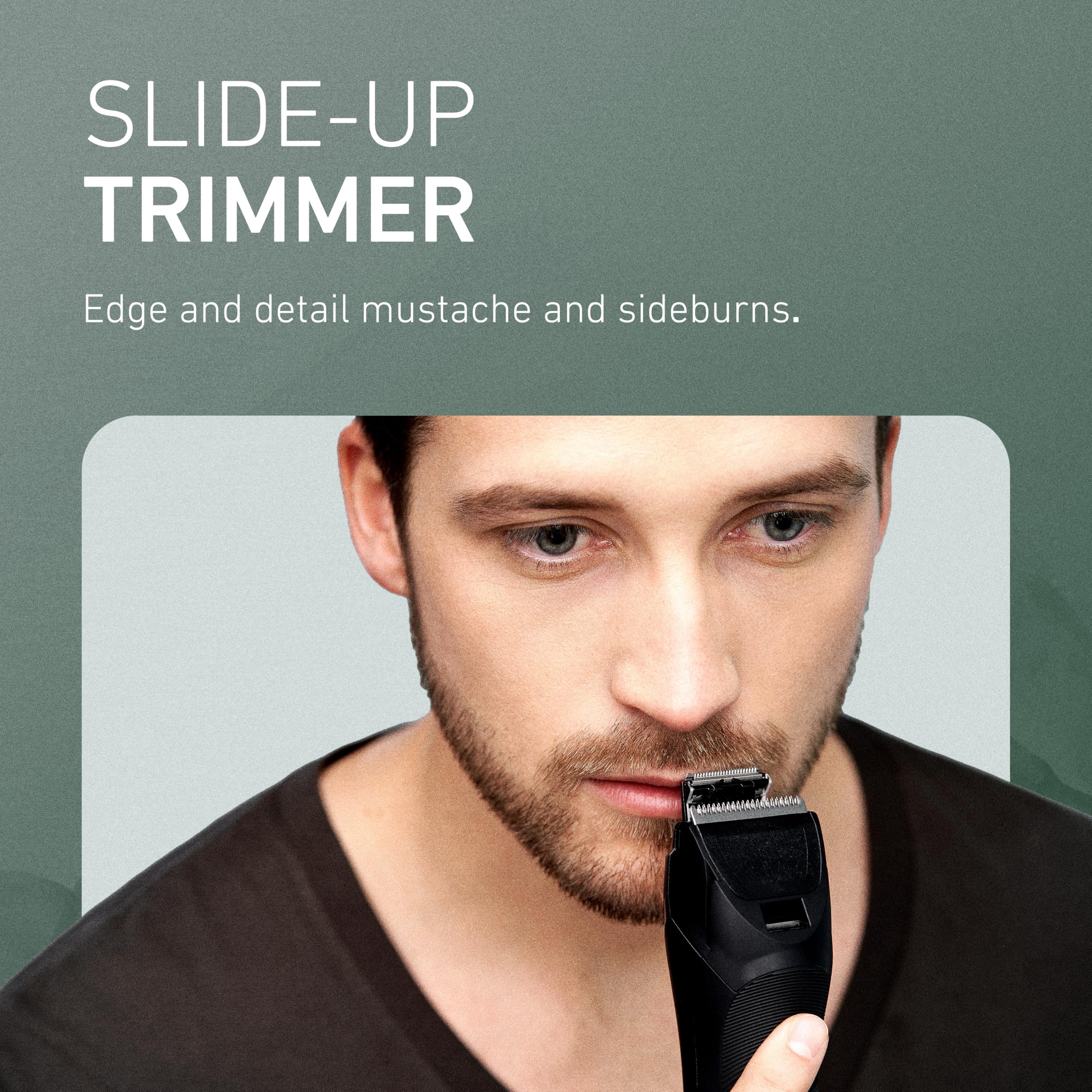 Panasonic ER-GB80 slide-up trimmer detail for precise edging around mustache and sideburns