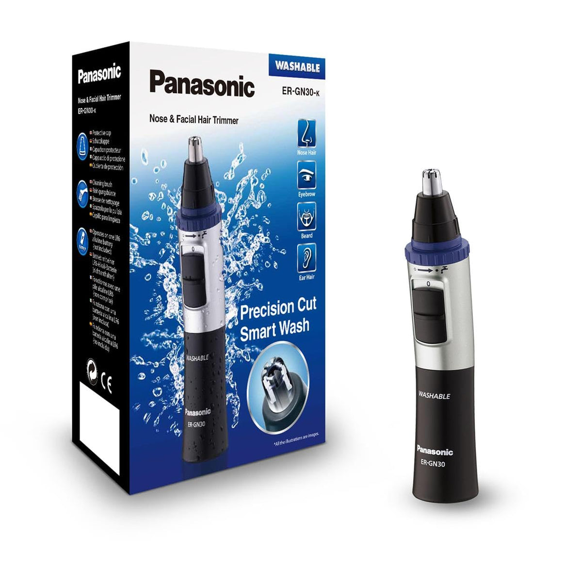 Panasonic ER-GN30-K front view showing compact shape and controls for easy grooming