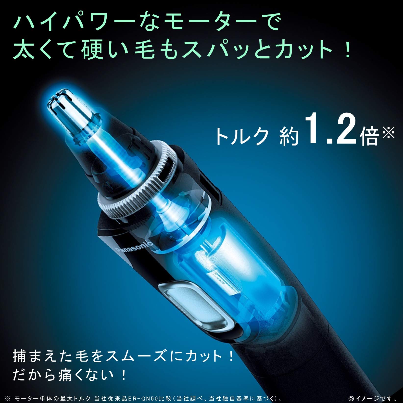 Panasonic hair-suction chamber visible collecting trimmed hairs for cleaner grooming