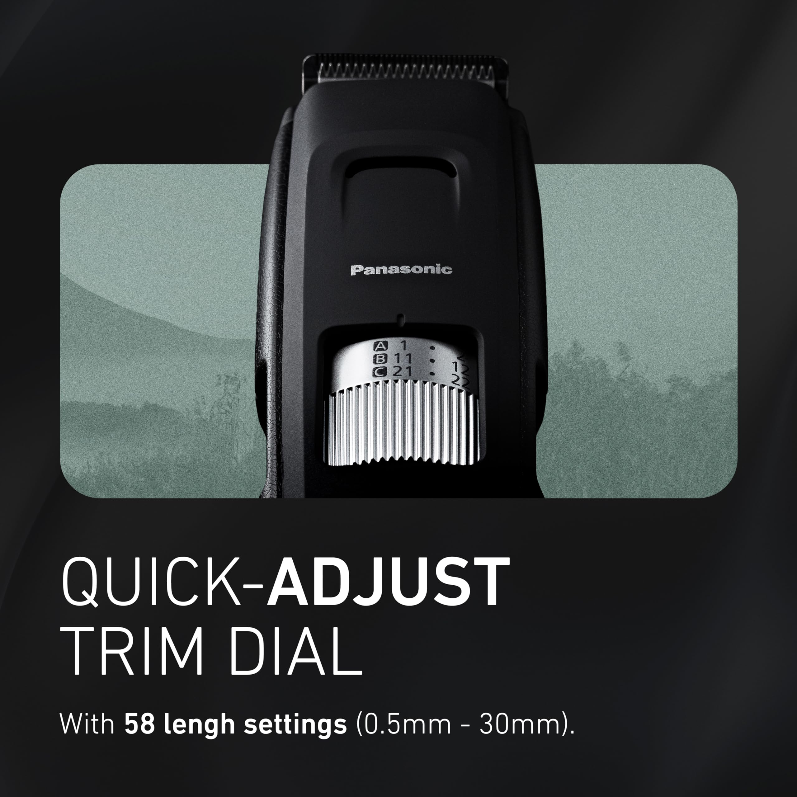 Panasonic comb attachments arranged to show 58 settings and length options