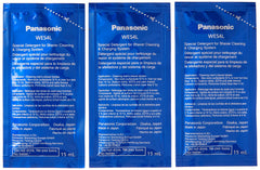 Pouring Panasonic WES4L03 solution into reservoir demonstrating simple refill and effective cleaning