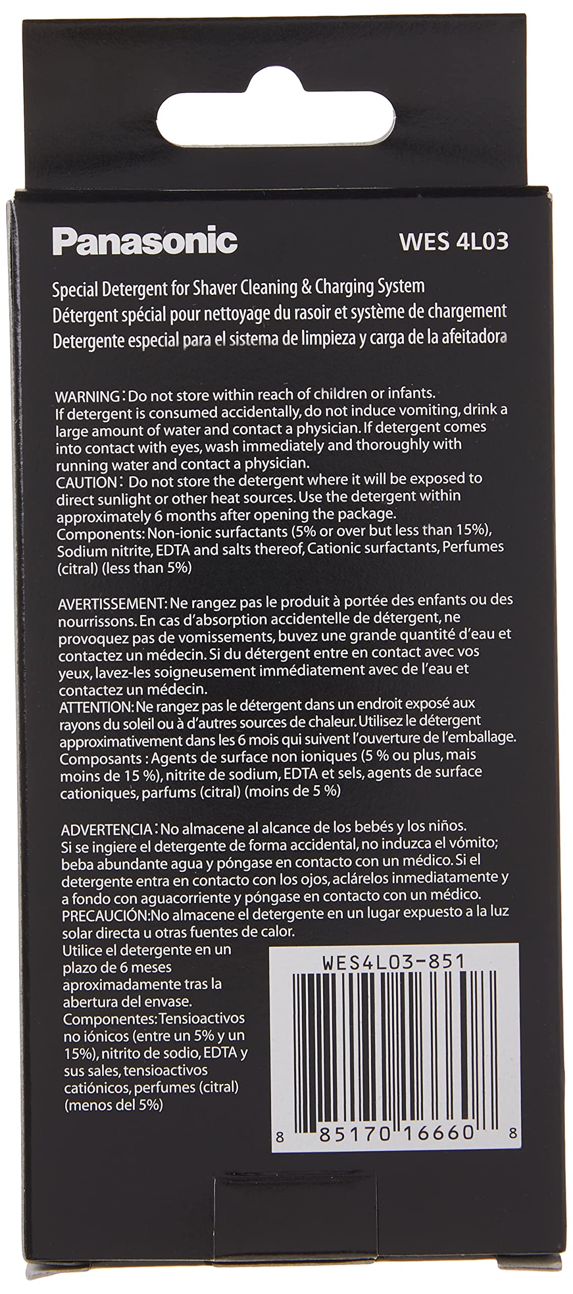 Close-up of a single Panasonic WES4L03 pouch highlighting easy-open design and quick refill benefit