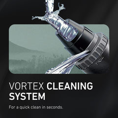 Panasonic trimmer being used in the shower highlighting wet/dry convenience