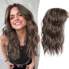 PANEWAY front view of brown highlights topper showing natural volume