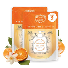 Panier des Sens front packaging showing refill pair and orange blossom scent, eco benefit
