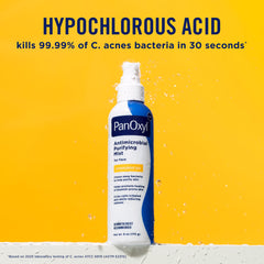 Fine mist texture coming from PanOxyl bottle illustrating lightweight feel and non-drying benefit