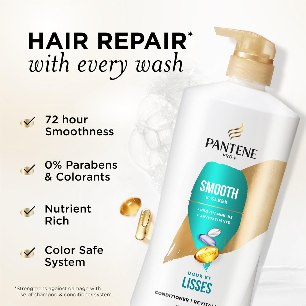 Pantene close-up label on 25.1 oz bottle highlighting formula