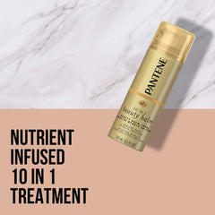 Pantene beauty balm texture close-up on palm, lightweight formula for smooth frizz control