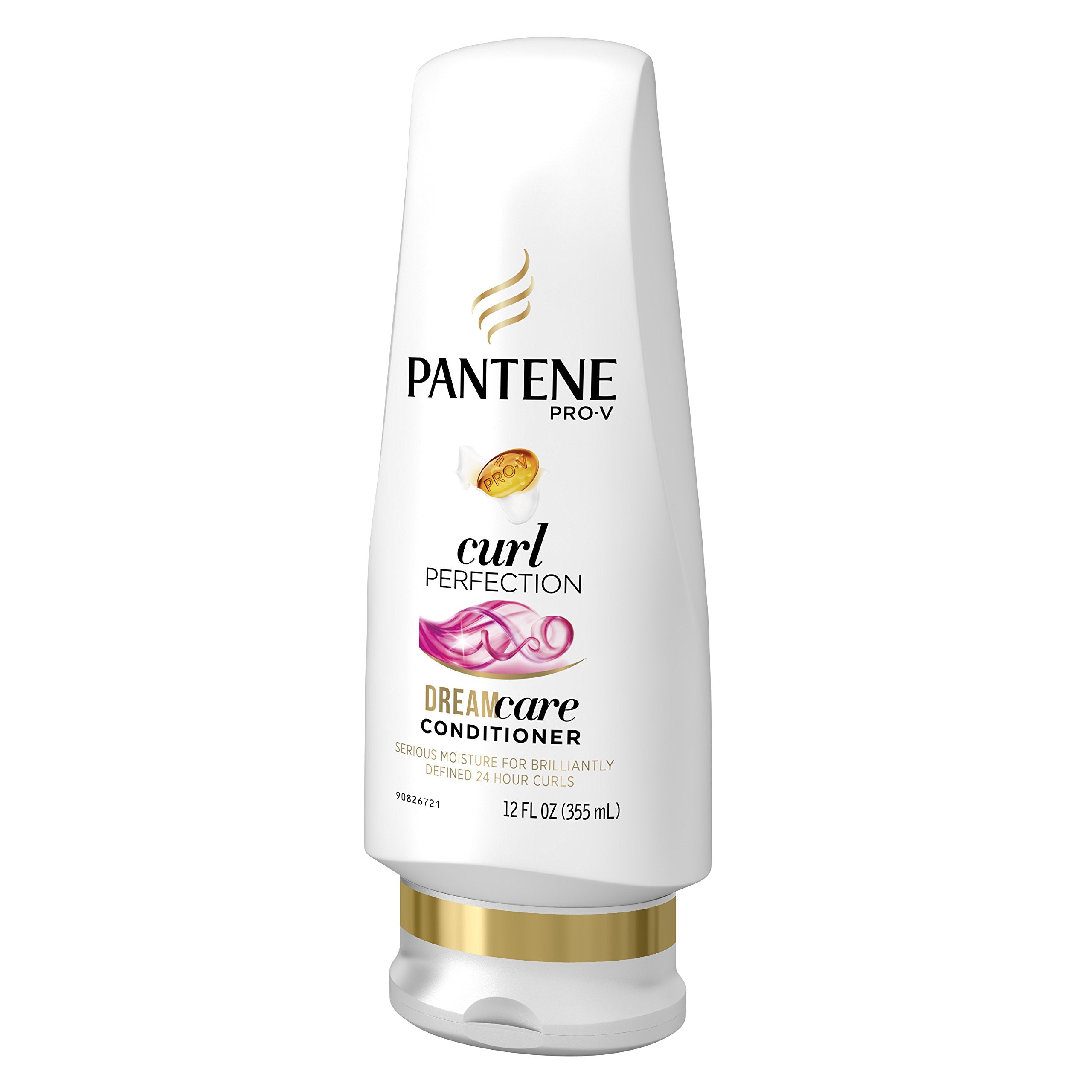 Pantene Curl Perfection 12 oz bottle next to a hand to show scale and easy handling