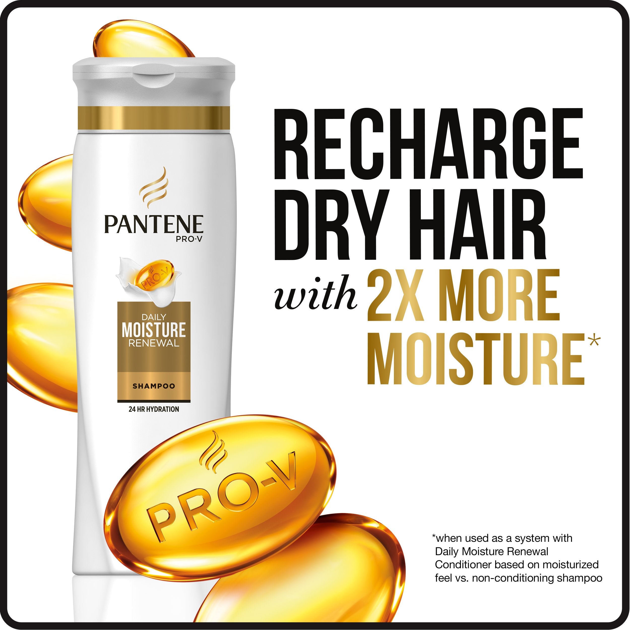 Pantene duo next to hand to show 12.6 oz and 12 oz size comparison