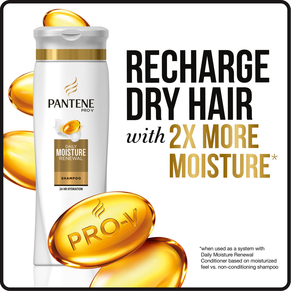 Pantene duo next to hand to show 12.6 oz and 12 oz size comparison