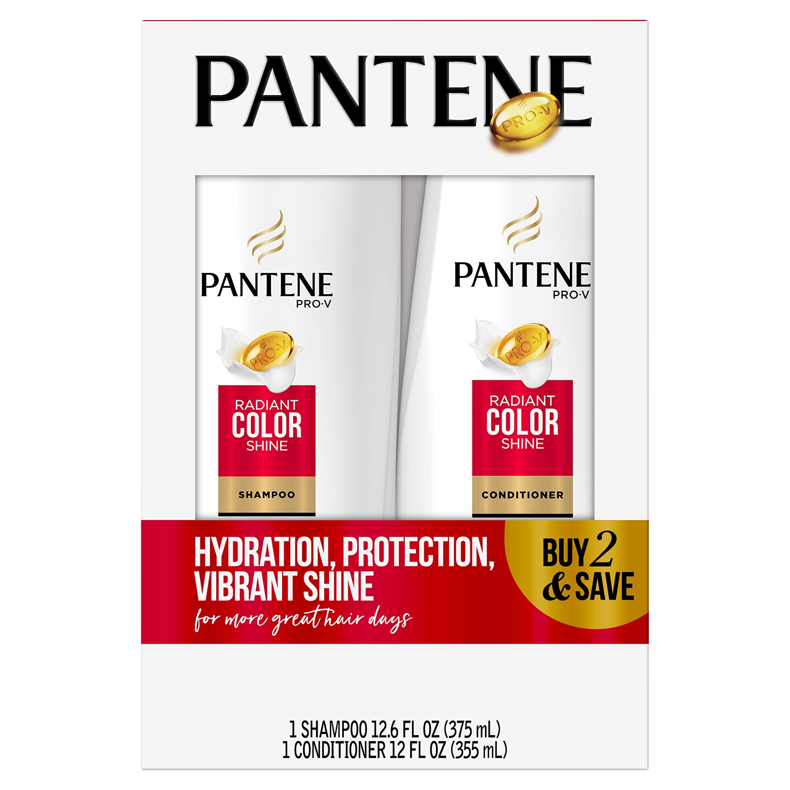 Pantene front packaging showing Radiant Color Shine duo and visible benefit of vibrant color