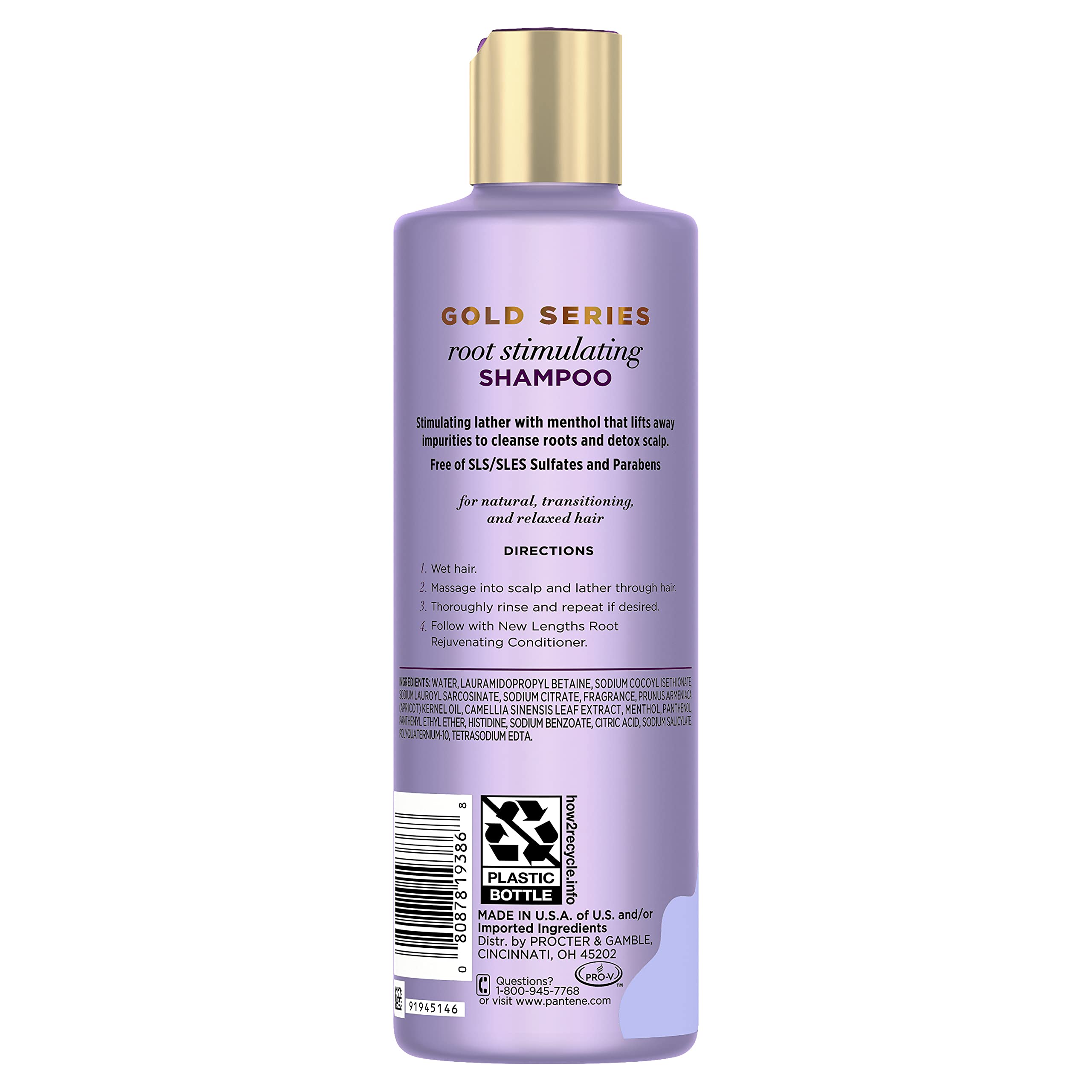 Pantene Gold Series back label listing ingredients and directions