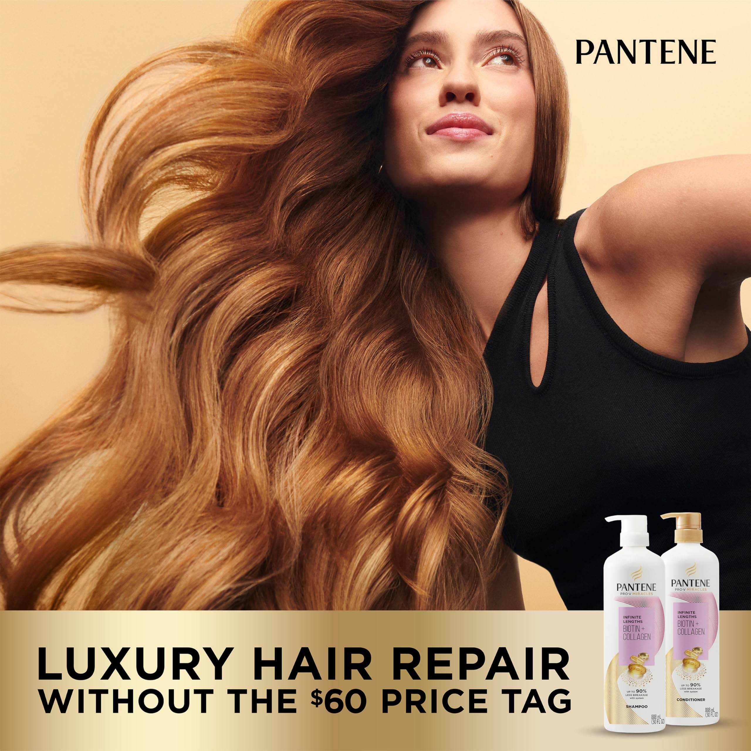 Back label of Pantene bottle displaying usage and ingredient information benefit