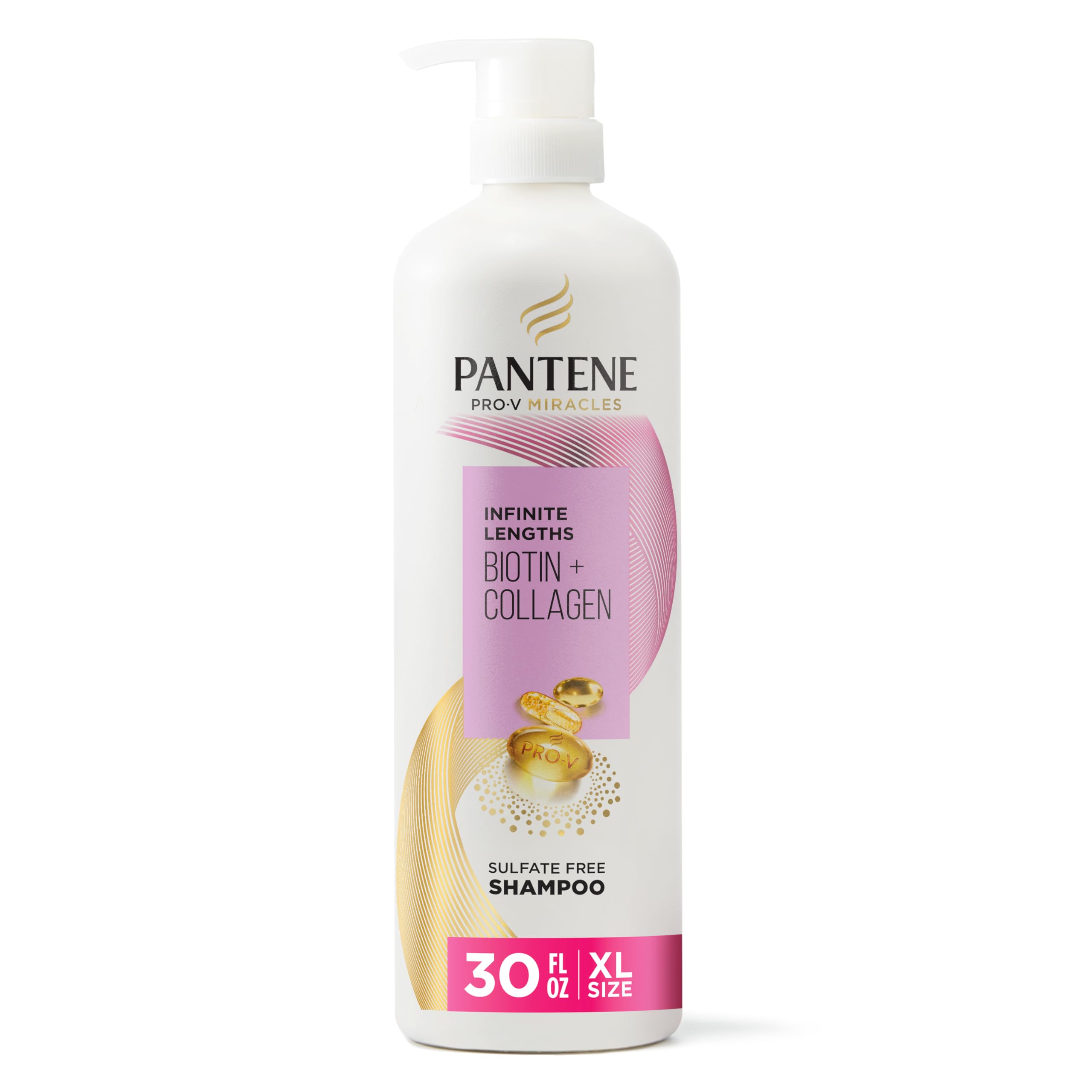 Pantene Infinite Lengths front bottle shows product and strength benefit