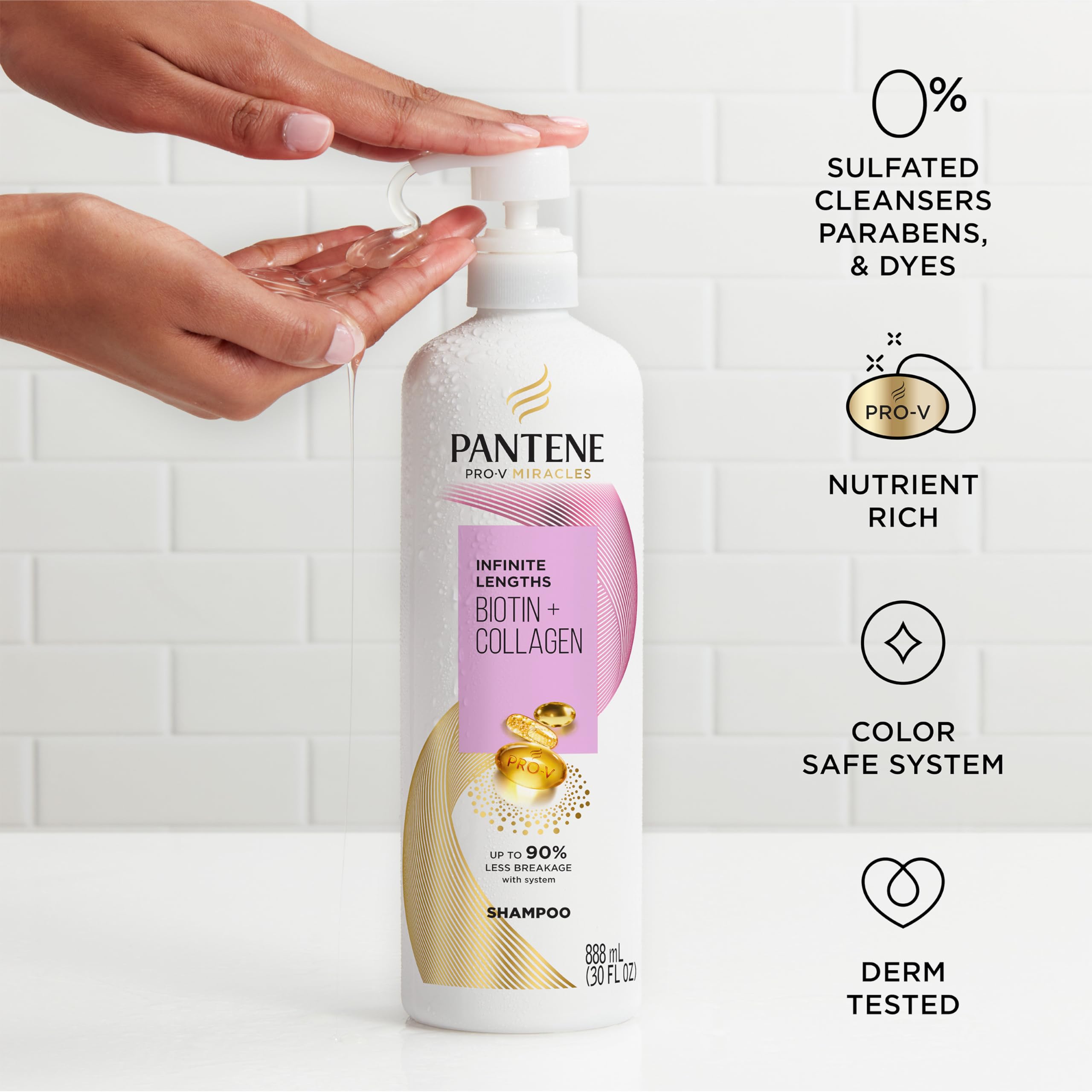 Pantene Infinite Lengths in shower use illustrating easy rinse and nourishment benefit