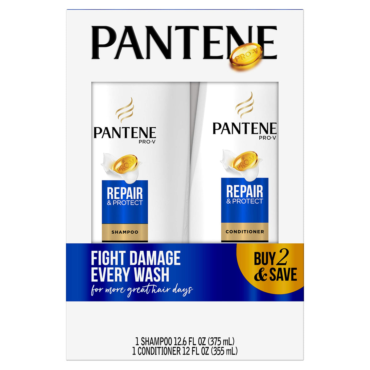 Pantene Pro-V Repair & Protect front packaging showing bottles and benefits
