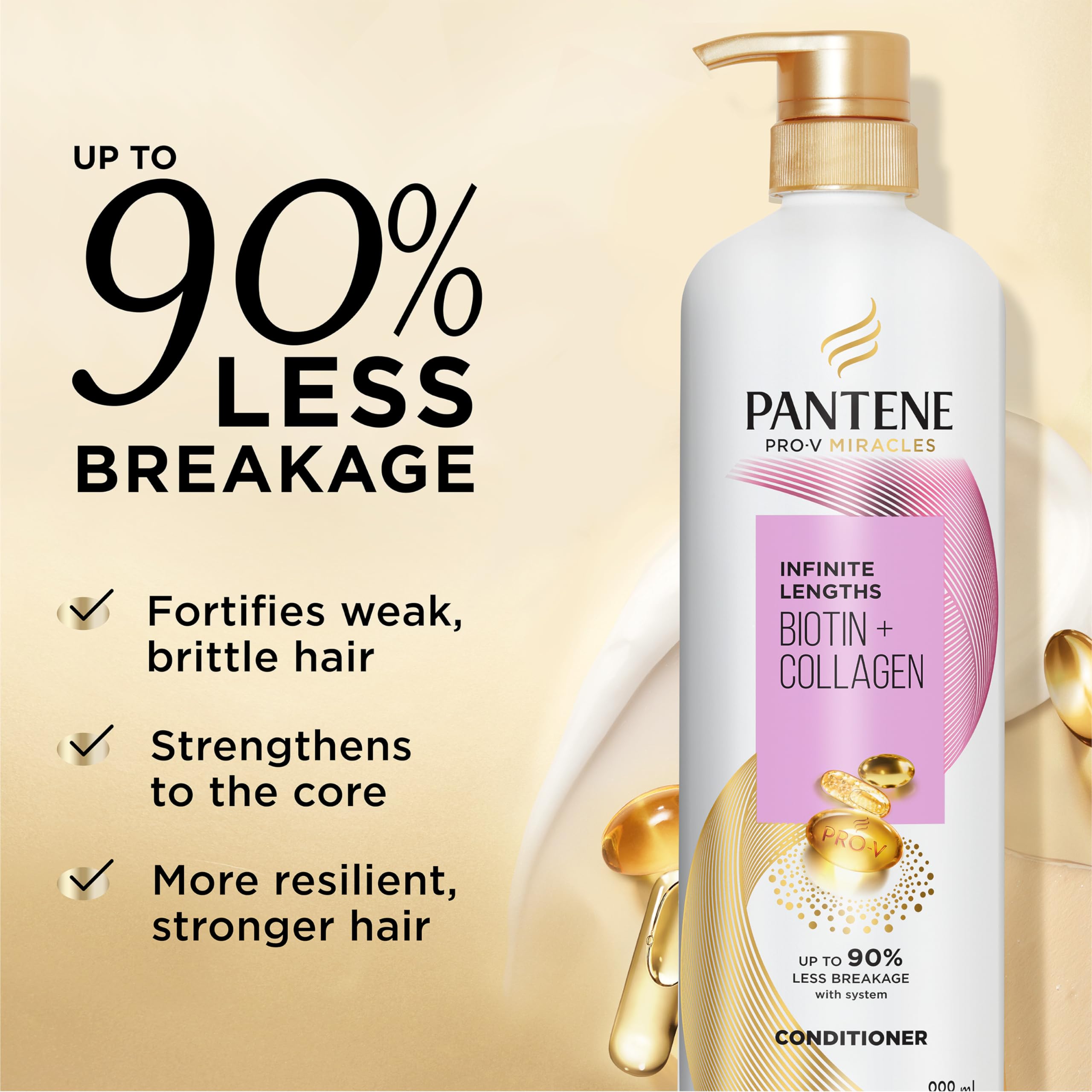 Pantene pump dispensing conditioner highlighting easy one-minute use