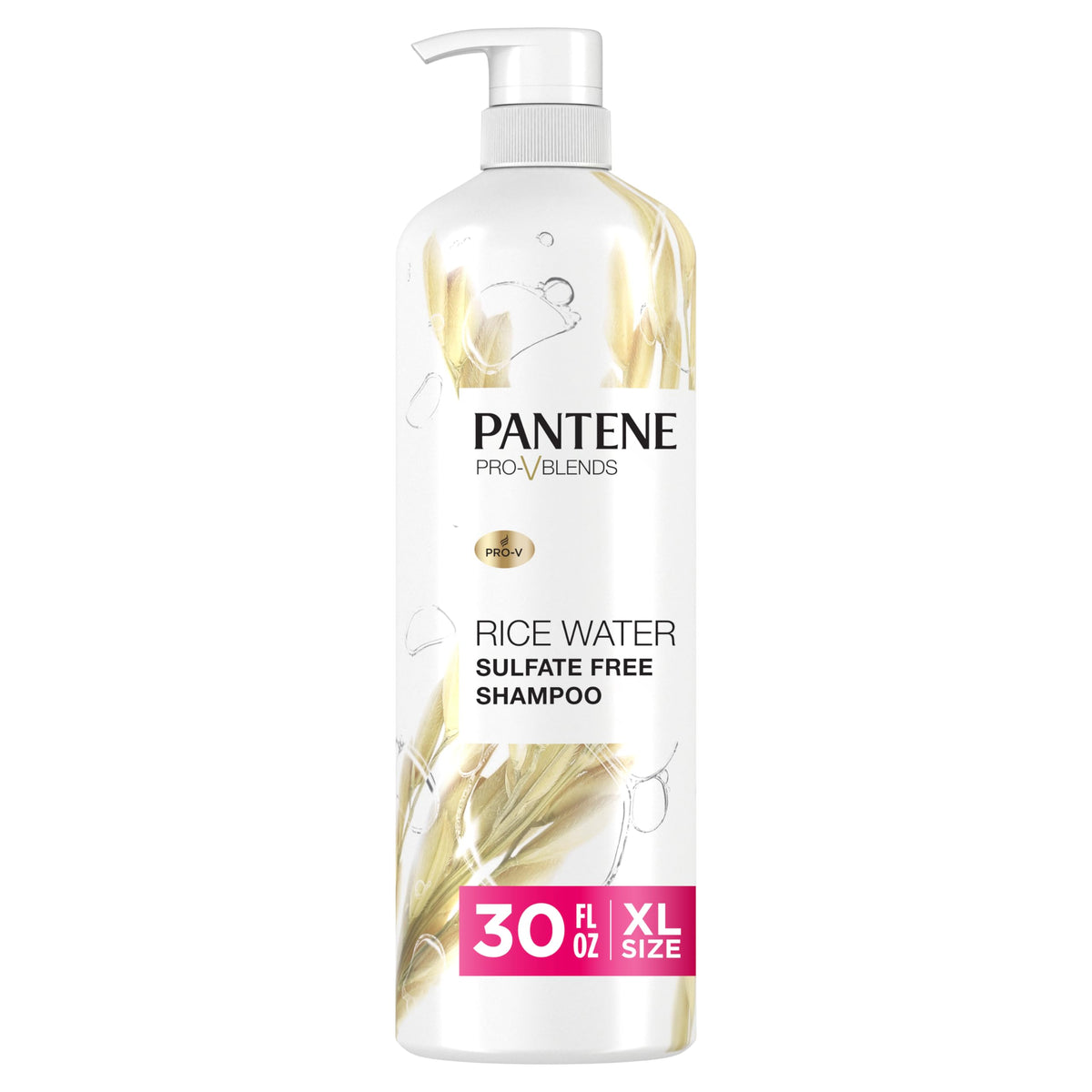 Pantene rice water front pump bottle showing package and value