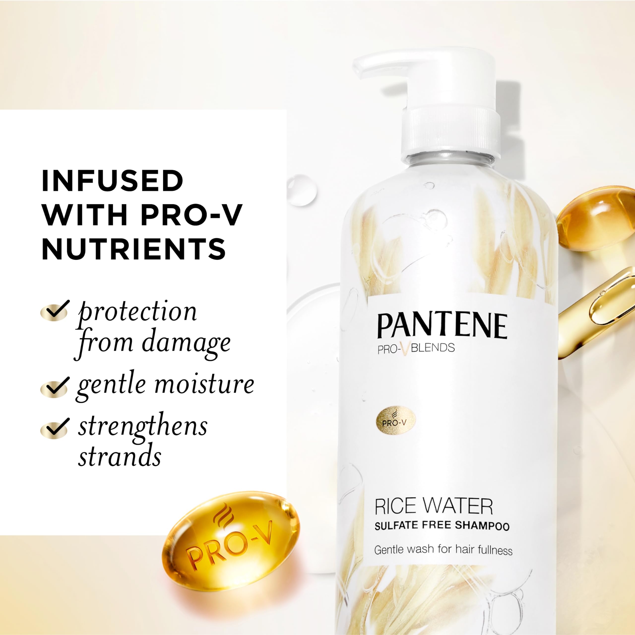 Pantene rice water shampoo texture on hand highlighting gentle lather