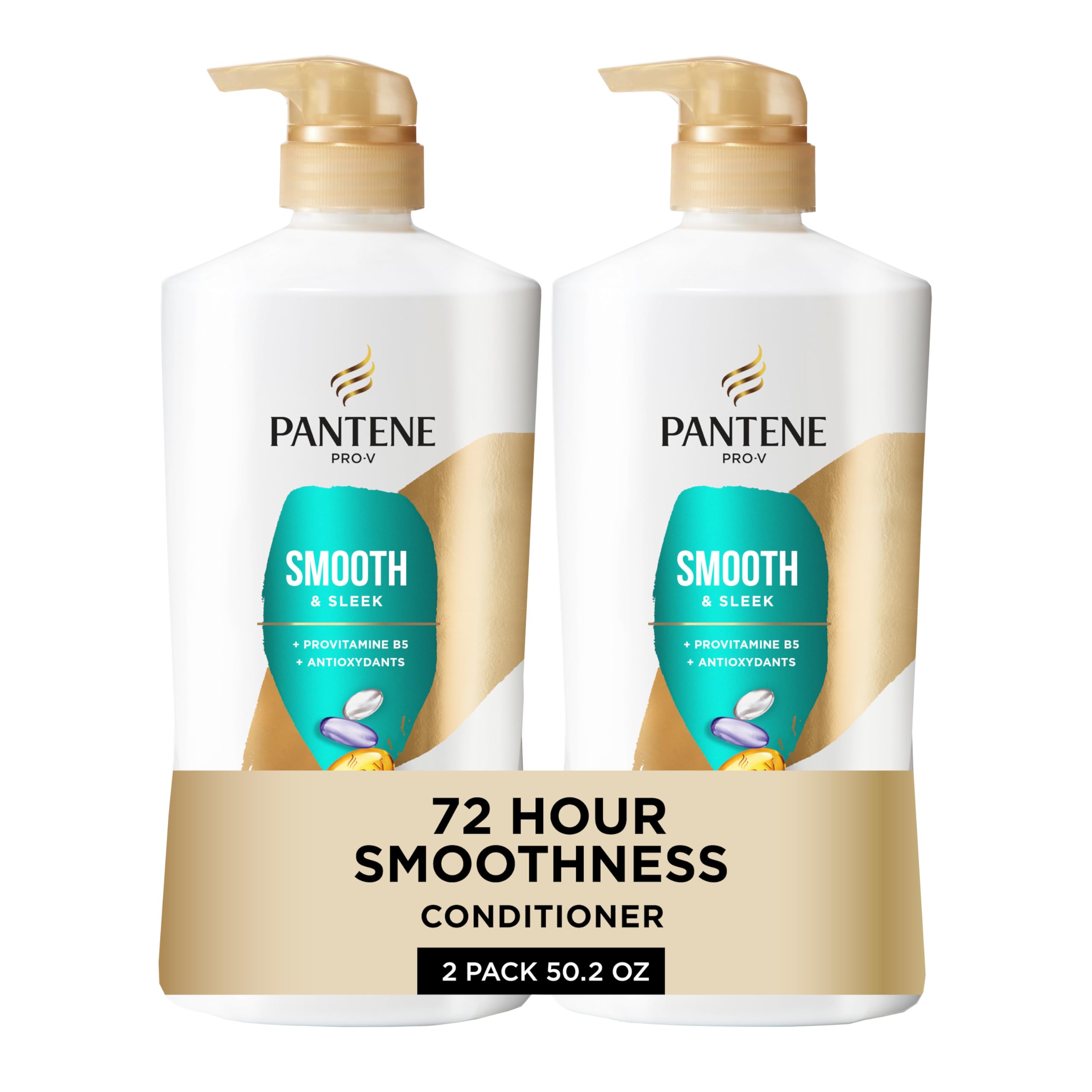 Pantene front packaging showing bottles and benefits