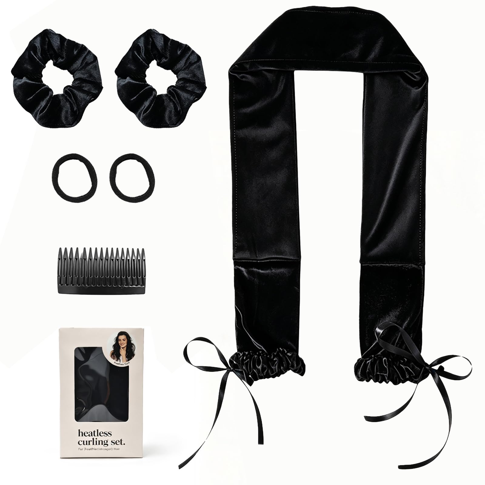 Panykoo front packaging showing complete heatless curling kit and benefits