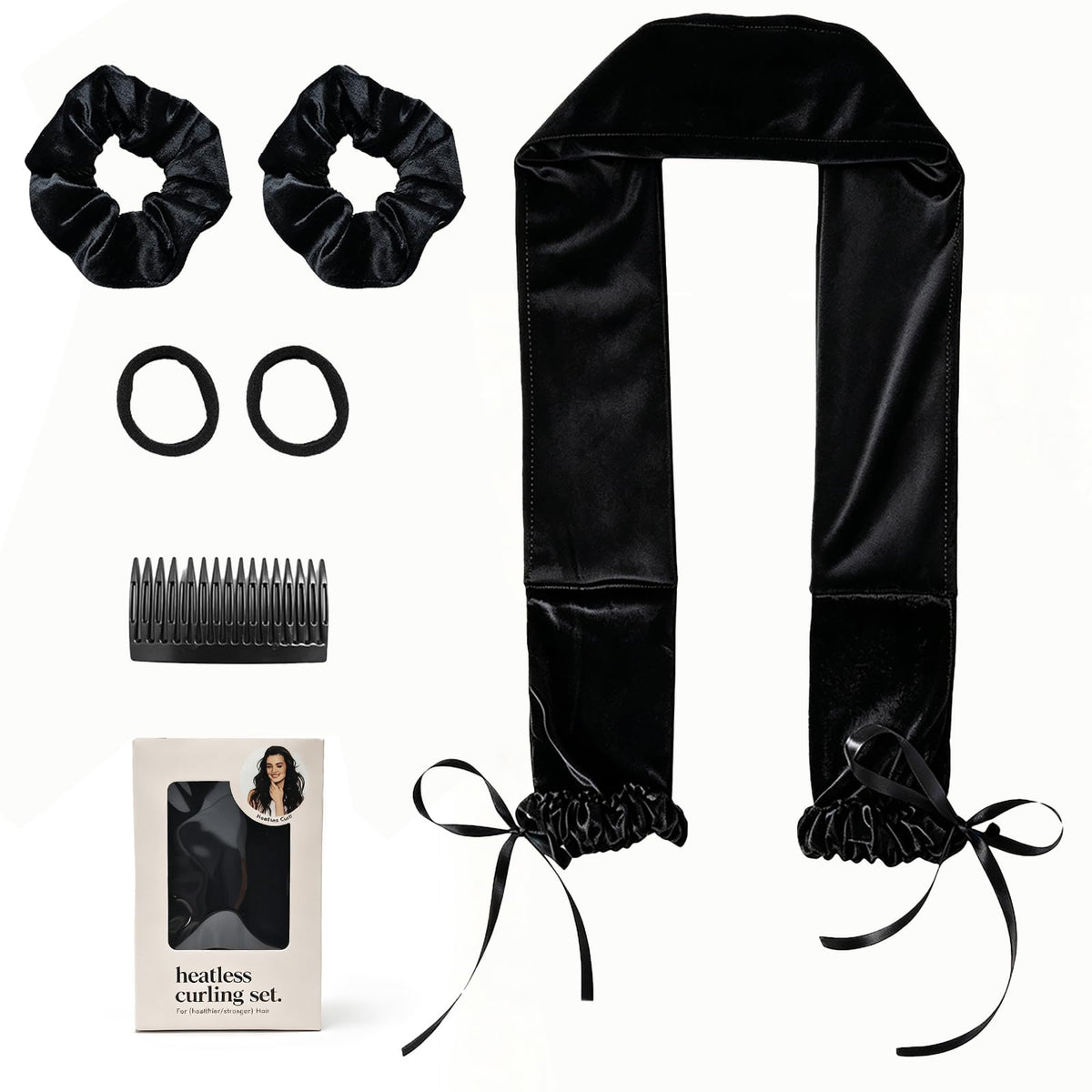 Panykoo front packaging showing complete heatless curling kit and benefits