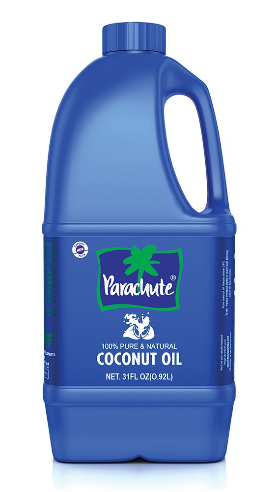 Parachute bottle front label showing brand and purity benefits