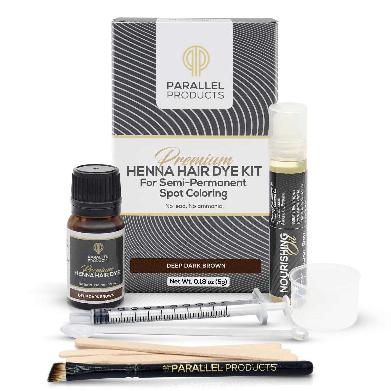 PARALLEL PRODUCTS front packaging showing Deep Dark Brown shade and kit benefits