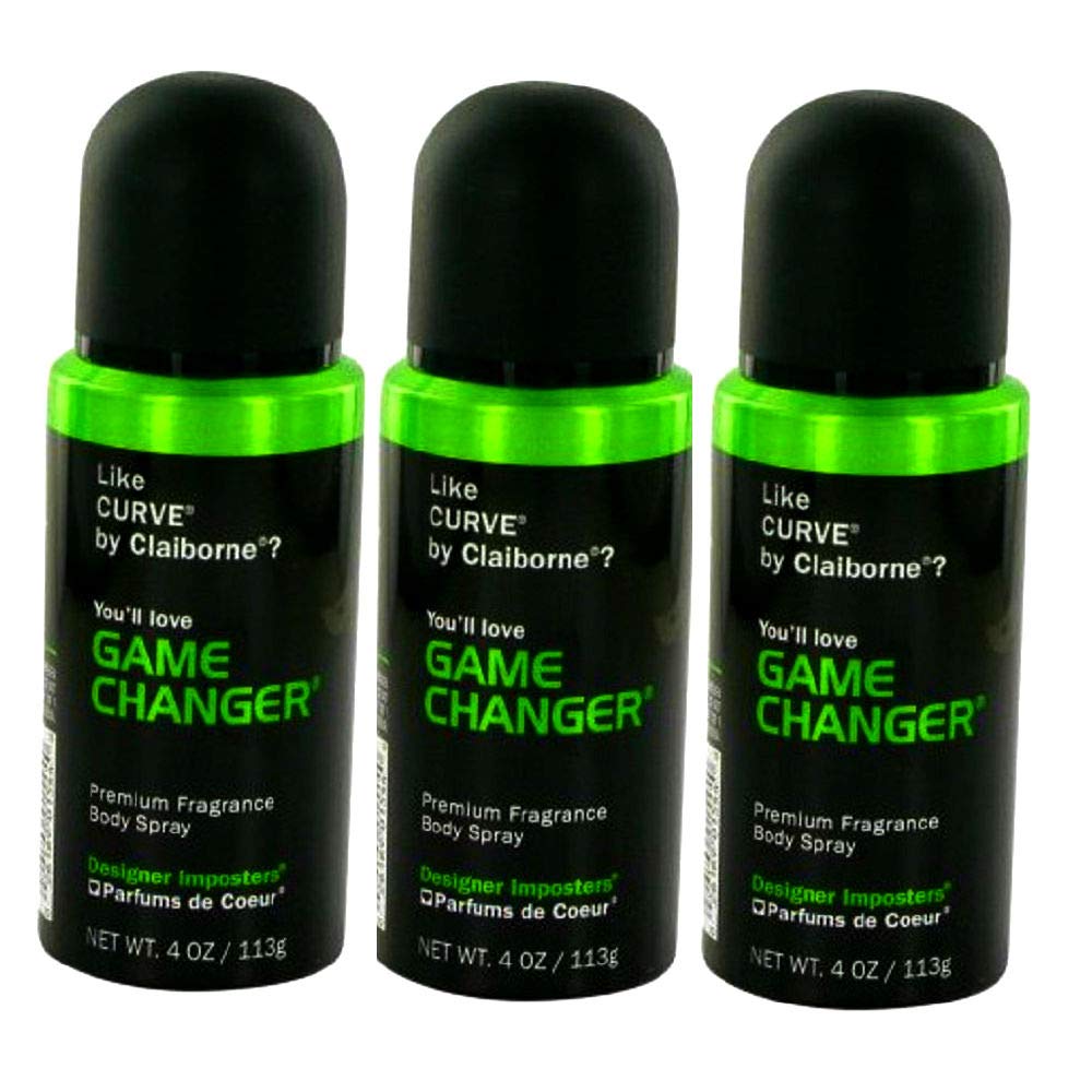 Parfums De Coeur Game Changer front packaging showing three 4 oz cans and easy-grip nozzle